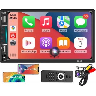 Double DIN Car Stereo with Apple Carplay and Android Auto, 7 inch Touchscreen Radio with 2 USB Ports Bluetooth 5.0 