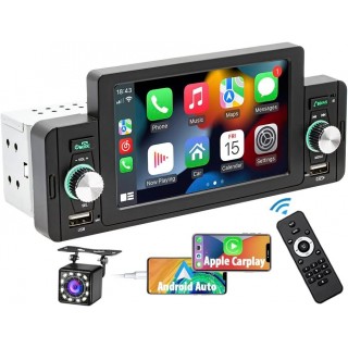 5 Inch Single Din Car Stereo Built-in Apple CarPlay/Android Auto/Mirror-Link