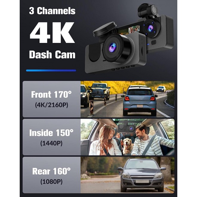 Dash Camera for Cars,4K Full UHD Car Camera Front Rear ,Built-in Super Night Vision
