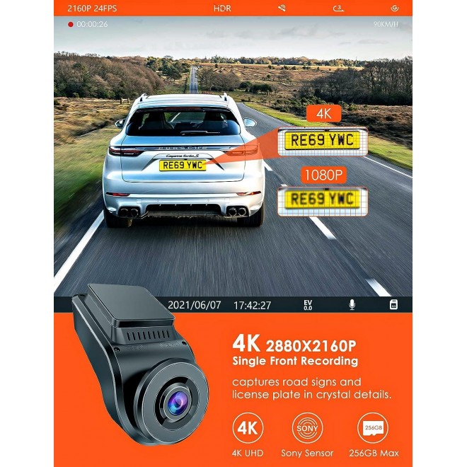 Vantrue S1 4K Dash Cam Front and Rear, 1080P Dual GPS Dash Camera with 24 Hours Parking Mode